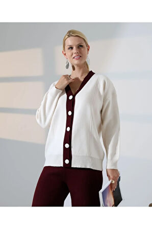 Düğme Detaylı Modern İkili Ton Takım