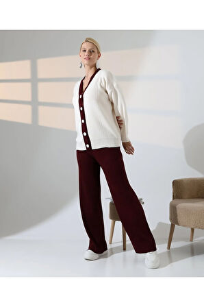 Düğme Detaylı Modern İkili Ton Takım