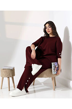 Zarif Dokunuş Düğme Detaylı Triko Takım
