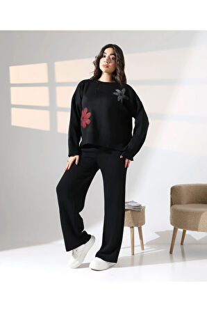 İşleme Detaylı Casual Triko Takım