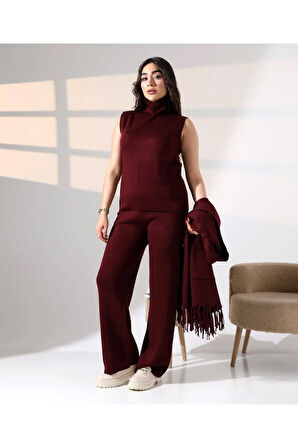 Bohem Şıklık Püskül Detaylı Üçlü Triko Takım