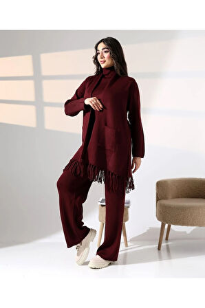 Bohem Şıklık Püskül Detaylı Üçlü Triko Takım