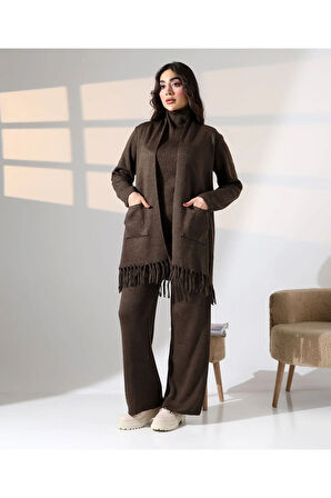 Bohem Şıklık Püskül Detaylı Üçlü Triko Takım