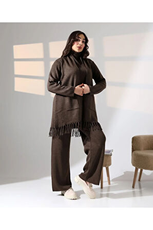 Bohem Şıklık Püskül Detaylı Üçlü Triko Takım