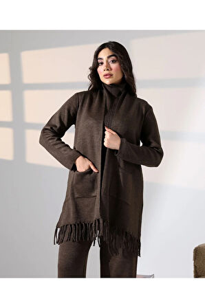 Bohem Şıklık Püskül Detaylı Üçlü Triko Takım