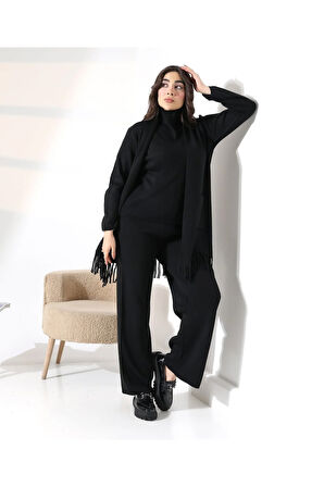 Bohem Şıklık Püskül Detaylı Üçlü Triko Takım