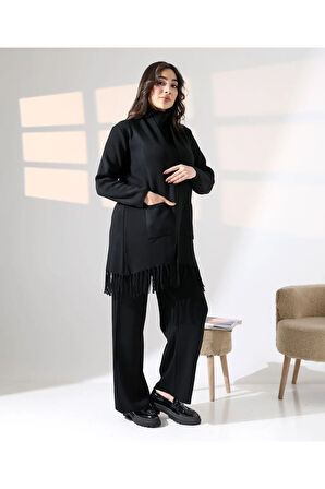 Bohem Şıklık Püskül Detaylı Üçlü Triko Takım