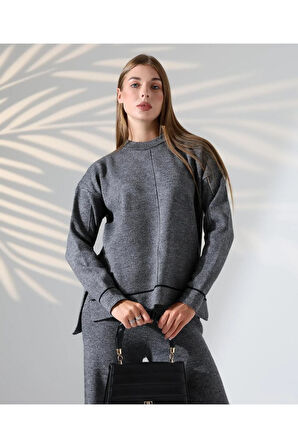 Kontrast Dikişli Kadın Triko Takım