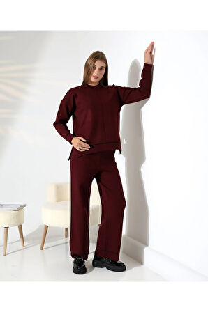 Kontrast Dikişli Kadın Triko Takım