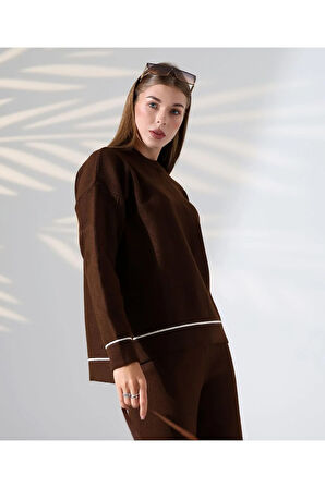 Kontrast Dikişli Kadın Triko Takım