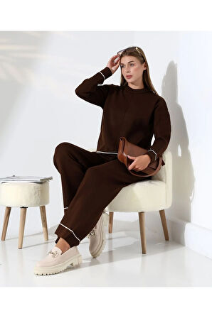 Kontrast Dikişli Kadın Triko Takım