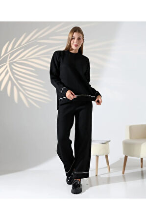 Kontrast Dikişli Kadın Triko Takım