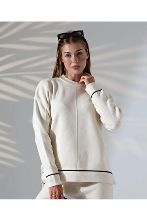 Kontrast Dikişli Kadın Triko Takım