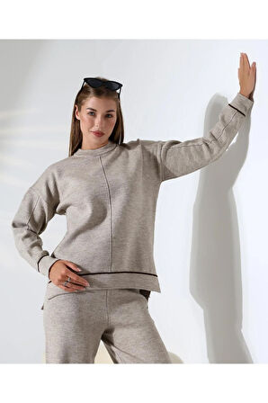 Kontrast Dikişli Kadın Triko Takım