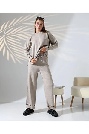Kontrast Dikişli Kadın Triko Takım