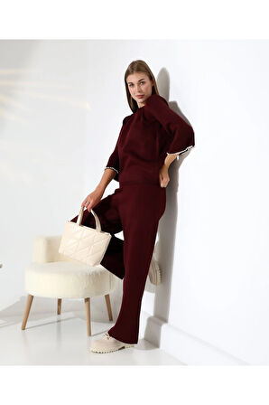 İnci Volanlı Kol Detaylı Triko Takım