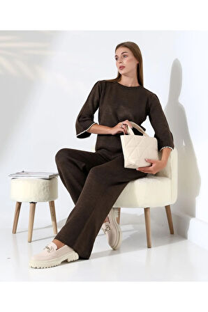 İnci Volanlı Kol Detaylı Triko Takım