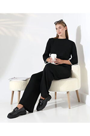 İnci Volanlı Kol Detaylı Triko Takım