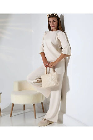 İnci Volanlı Kol Detaylı Triko Takım