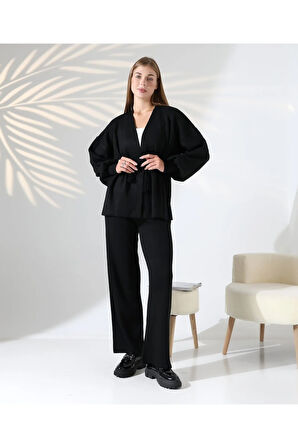 Kuşak Detaylı İkili Triko Takım