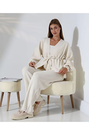 Kuşak Detaylı İkili Triko Takım