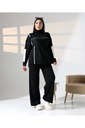 Sportif Şerit Detaylı Triko Takım