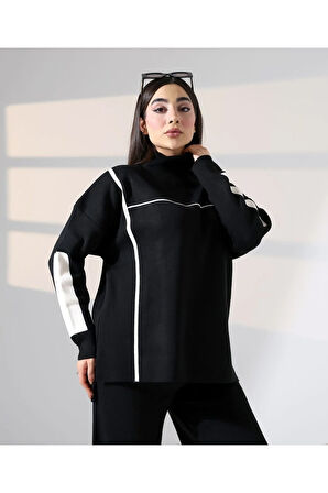 Sportif Şerit Detaylı Triko Takım