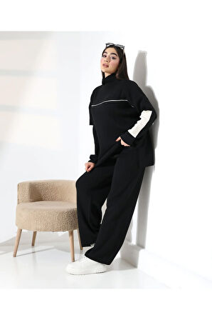 Sportif Şerit Detaylı Triko Takım