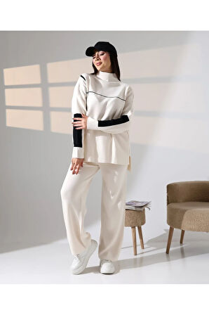 Sportif Şerit Detaylı Triko Takım