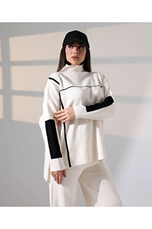 Sportif Şerit Detaylı Triko Takım