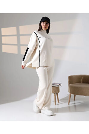 Sportif Şerit Detaylı Triko Takım