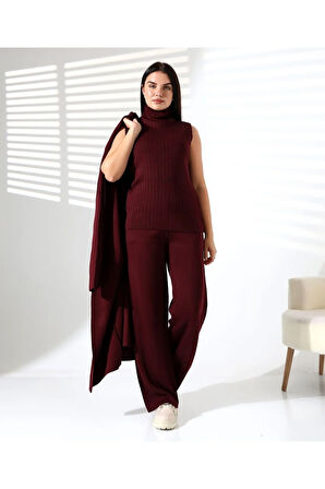 Balıkçı Yaka Asil Üçlü Triko Takım