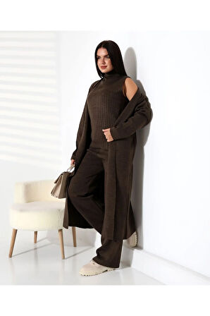 Balıkçı Yaka Asil Üçlü Triko Takım