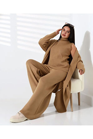 Balıkçı Yaka Asil Üçlü Triko Takım