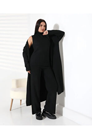 Balıkçı Yaka Asil Üçlü Triko Takım