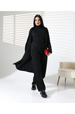 Balıkçı Yaka Asil Üçlü Triko Takım