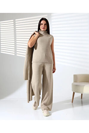 Balıkçı Yaka Asil Üçlü Triko Takım