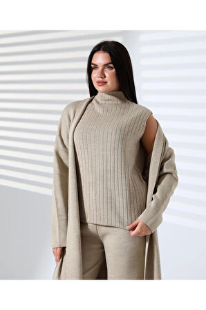 Balıkçı Yaka Asil Üçlü Triko Takım