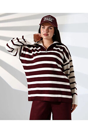Fermuarlı Yaka Çizgili Sportif Triko Takım