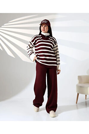 Fermuarlı Yaka Çizgili Sportif Triko Takım