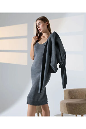 Doğal Aura Fermuarlı Hırka Elbise Takım