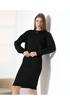 Doğal Aura Fermuarlı Hırka Elbise Takım