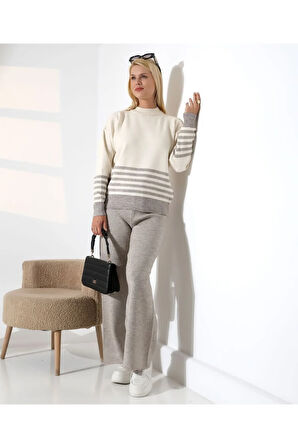 Asil Çizgili ve Düz Renk Triko Takım