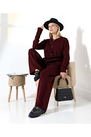 Biye Detaylı Cepli Hırka Triko Takım