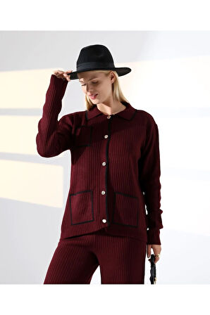 Biye Detaylı Cepli Hırka Triko Takım