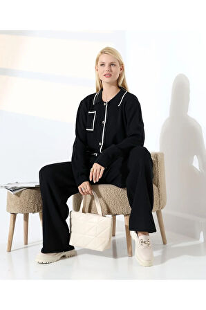 Biye Detaylı Cepli Hırka Triko Takım