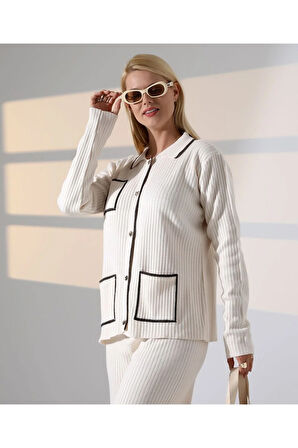 Biye Detaylı Cepli Hırka Triko Takım