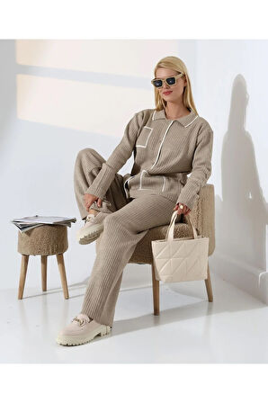 Biye Detaylı Cepli Hırka Triko Takım