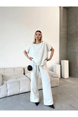 Milano Esintisi Bej Alt Üst Keten Takım