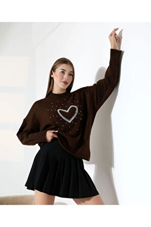 İnci Kalp Detaylı Kadın Kazak